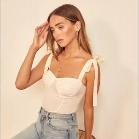 NWT Reformation Marsala Tie Strap Bodysuit Ribbon Large - Picture 1 of 11